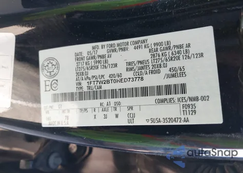 2017 Ford F-250 Platinum из США, поврежденный, VIN 1FT7W2BT0HED73778